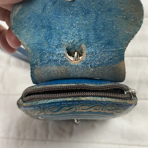 Teal Leather Clutch with Celtic Design - Picture 3 of 15